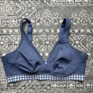 Cacique Bra Womens 42D Blue Gingham Cotton Unlined No Wire Full Coverage Buttons